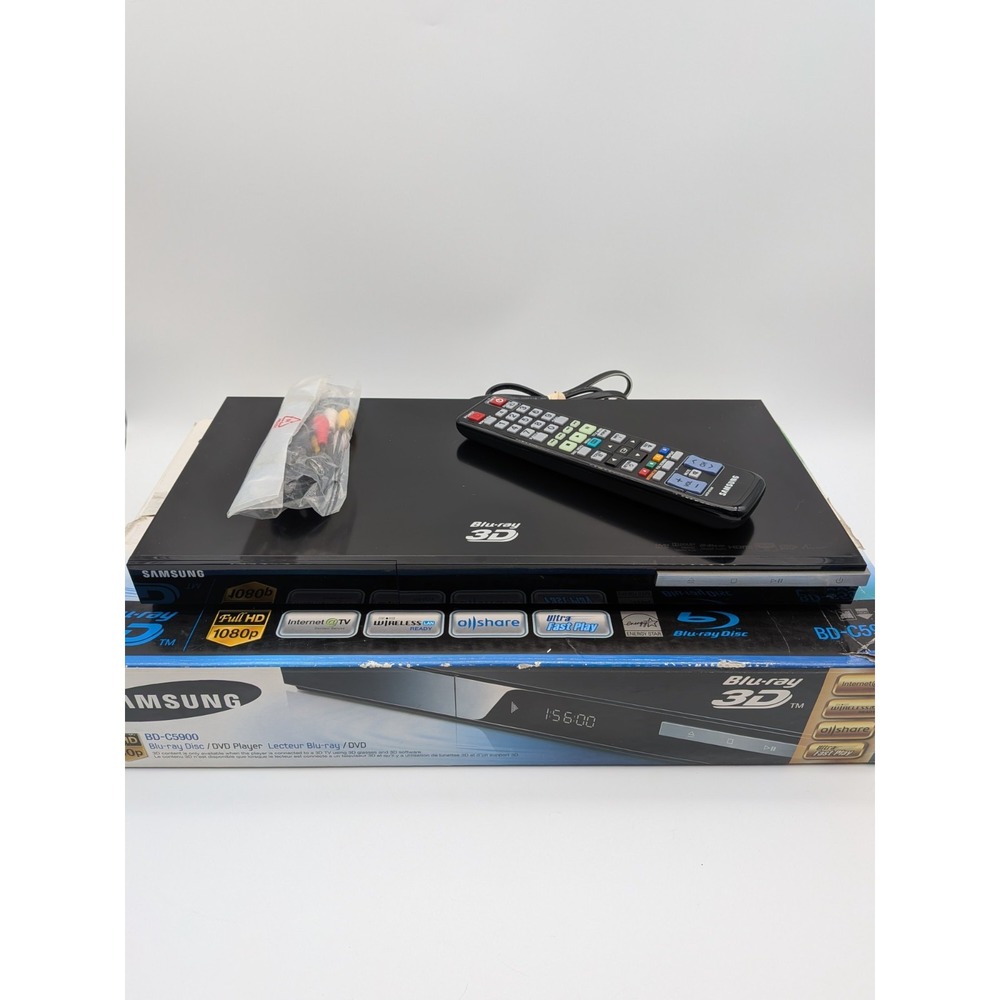 Samsung Blu-Ray 3D Player BD-C5900 Remote, Box, RCA Audio / Video Cable *Tested